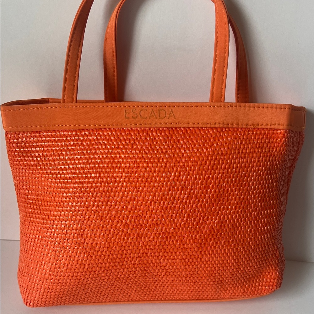 Escada Orange Woven Tote with Pink Drawstring Liner - Picture 6 of 15